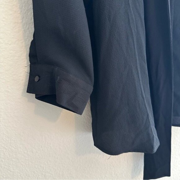 Notation Black Button-Up Neck Tie Blouse Size Small | 3/4 Sleeve Career Top - Picture 7 of 9
